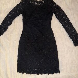 Sequin Hearts Black Long Sleeve Lace Dress